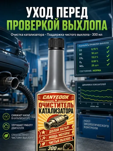 CANYEOOK Очиститель катализатора : мощное удаление нагара и углеродистых отложений, восстановление пропускной способности сот, возвращение заводской эффективности нейтрализатора, 300 мл