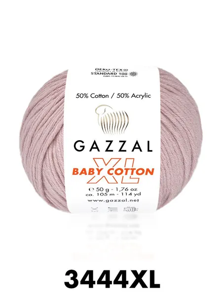 Пряжа BABY COTTON XL (Gazzal) - 3444 (неж.розовый) - 1 моток, 50% хлопок, 50% акрил, (50г, 105м) нитки для вязания и рукоделия
