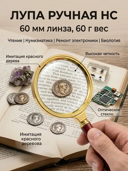 Лупа 90-кратная, диаметр: 60 мм