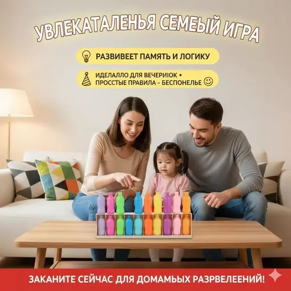 Семейные настольные игры могут улучшить память и логическое мышление. Они особенно подходят для детей, вечеринок и новогодних праздников. Игра Угадай бутылку: угадай, что находится в бутылке