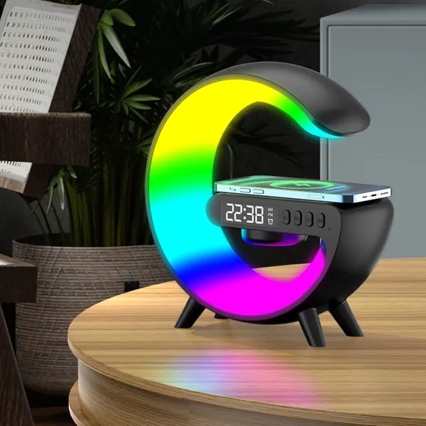 Беспроводная Bluetooth-колонка G-образной формы с LED-подсветкой и функцией беспроводной зарядки