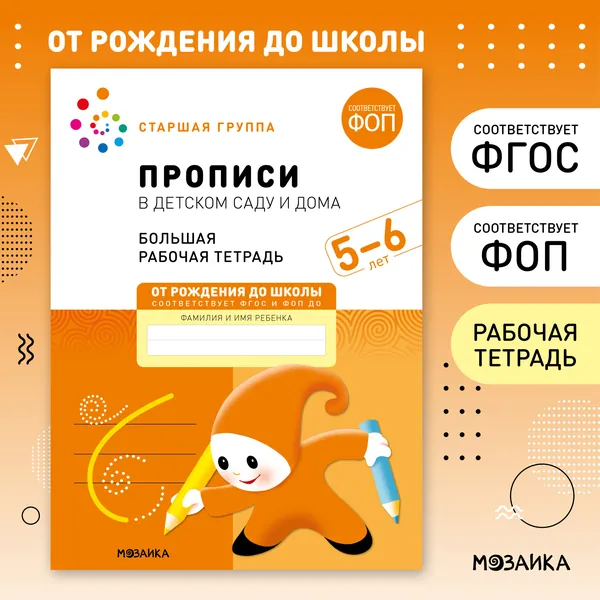 Прописи в детском саду и дома 5+. ФГОС. Большие рабочие тетради для обучения дошкольников 5-6 лет. Подготовка детей к школе. ОТ РОЖДЕНИЯ ДО ШКОЛЫ. 1 / 5 / 25 одинаковых тетрадей | Денисова Дарья, Дорофеева А. М.