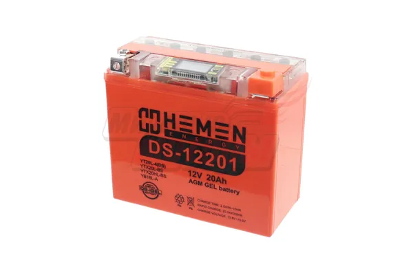 Аккумулятор 12В20Ач HEMEN ENERGY DS12201 (YTX20L-BS) С ДИСПЛЕЕМ (гелевый) (обр. пол) (175*87*154мм)