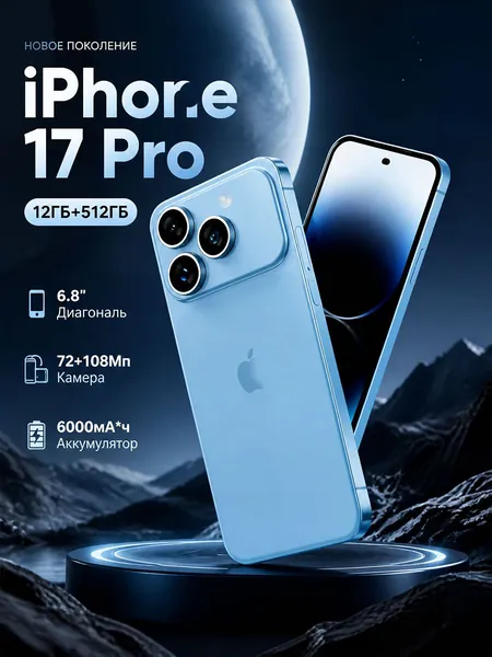 Смартфон Cмapтфон lPh0ne 17 pro max, противоударный нa Android 14 PocTecT (EAC) 12/512 ГБ,б0льшОЙ паMЯTи HD Новогодние подарки и рождественские подарки Подарки на Новый год/Новогодний день CN 12/512 ГБ, Nano-SIM, голубой