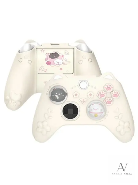 PlayVital Чехол для геймпада Xbox Series X/S Core силиконовый, Cherry Blossoms Kitten, антискользящий защитный чехол с накладками на стики, мягкая защита для игр дома и киберспорта