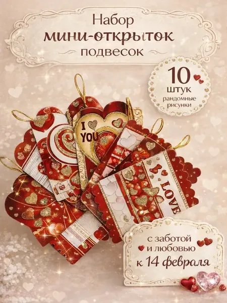 Открытки на 14 февраля мини набор 10шт
