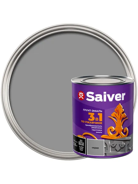 Грунт-эмаль 3 в 1 Saiver гладкая цвет серый 0,8 кг
