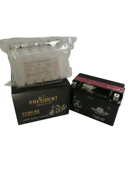 Аккумулятор для скутера и мотоцикла PRESIDENT INNOVATION YTX9-BS 12V 9Ah прямая полярность, мото АКБ сухозаряженный