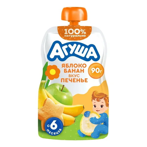 Пюре Агуша яблоко-банан-печенье 90 г