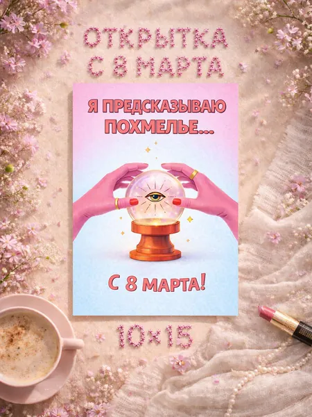 Открытка "С 8 марта". Международный женский день. Подарочная. 1 шт.