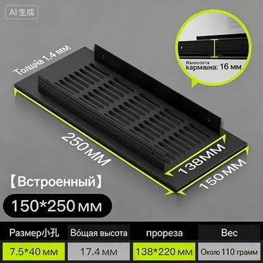 Решетка вентиляционная 250х150мм черная алюминий