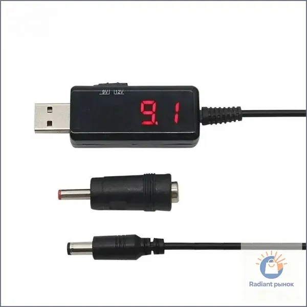 Кабель повышающего преобразователя USB в постоянный ток с регулировкой от 5 В до 9 В 12 В, Трансформатор со светодиодным дисплеем напряжения, регулятор мощности постоянного тока со шнуром переключения