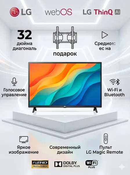 Телевизор LG WEB OS Thing AI 32" Full HD (1920x1080)-Smart TV Pro Web 43 (2026) Dolby Digital Plus с искусственным интеллектом и Пульт ДУ- аэромышь с голосовым управлением 32" Full HD, черный 32″ Full HD, черный
