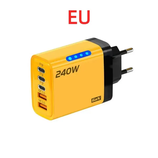 QC3.0+PD Сетевое зарядное устройство c 5 портов, 3Type-C +2USB, Быстрая зарядка, 240 Вт