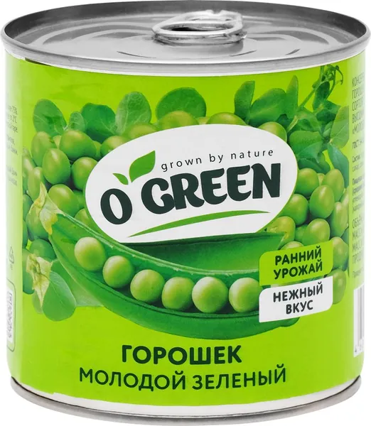 Горошек зеленый O GREEN молодой, 400г 2 шт.