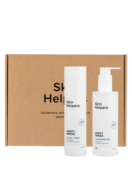 Подарочный набор Skin Helpers ADEPT: Очищающий гель для умывания, гипоаллергенный и Тоник для лица с пантенолом для чувствительной кожи, склонной к воспалениям, акне, розацеа, псориазу