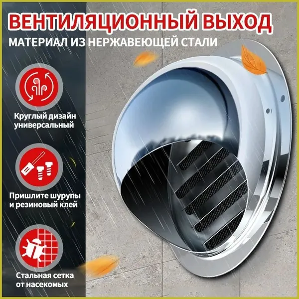 Выход вентиляционный стенной 150mm с в наружный металлический с решеткой и сеткой , 201 нержавеющей стали