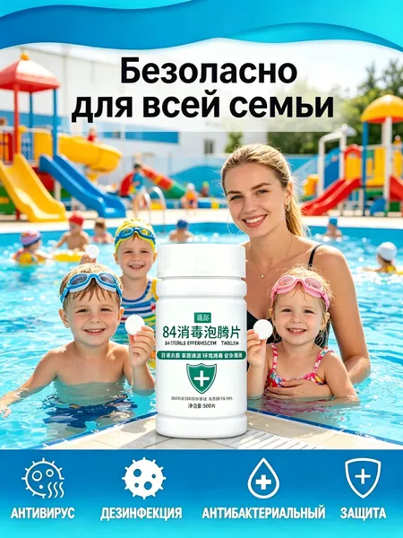 500 штук дезинфицирующего средства для плавательного бассейна. Он используется для чистки плавательных бассейнов, предметов первой необходимости, очистки и дезинфекции ванных комнат