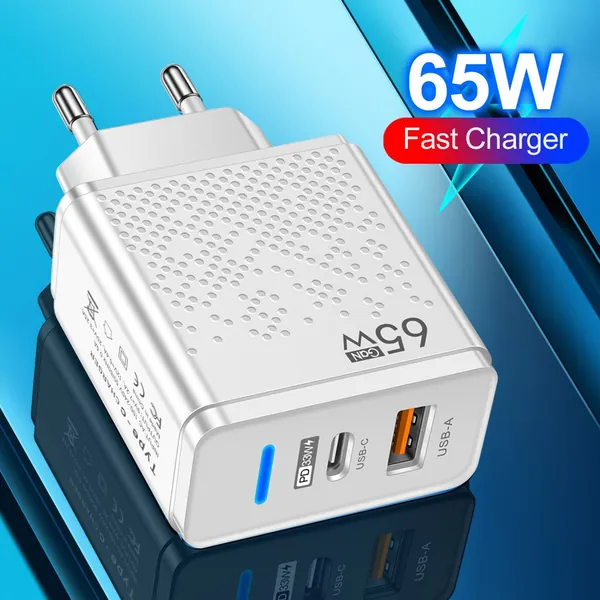 Светодиодный зарядное устройство USB-A и USB-C PD 33 Вт для смартфонов, евровилка, белый цвет