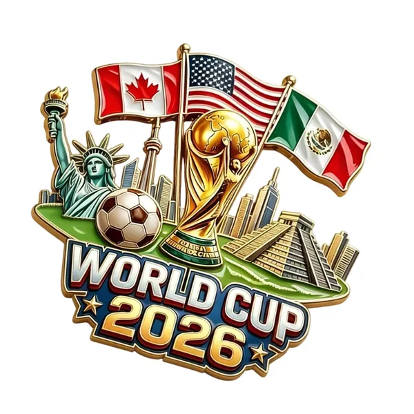 Яркая металличная булавка турнира 2026 года с культурными достопримечательностями для коллекционеров футбола
