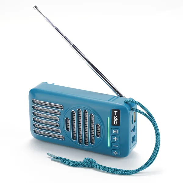 Портативная Bluetooth колонка T&G с солнечной зарядкой, ретро FM-радио с телескопической антенной, функция TWS, фонарик и ремень для переноски, много расцветок