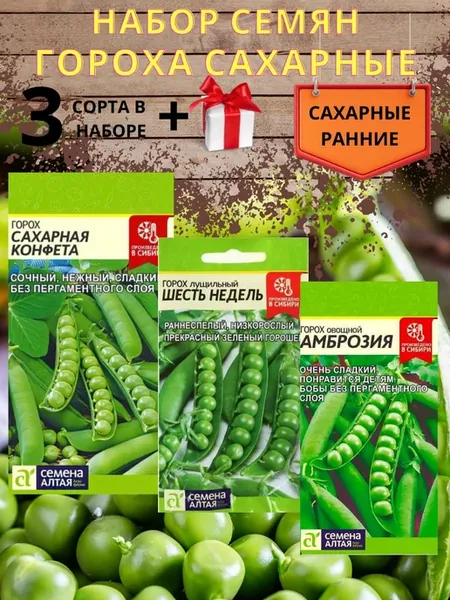 Набор семян Гороха- Сахарная конфета, Шесть недель, Амброзия