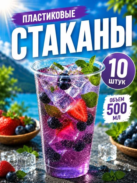 Стаканы пластиковые одноразовые 500 мл - 10 шт