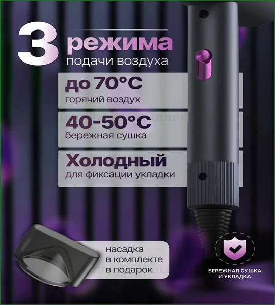 Фен для волос aagnT7BI 2000 Вт, скоростей 2, кол-во насадок 1, розовый