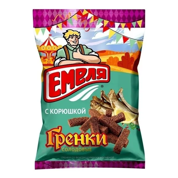 Гренки ржано-пшеничные Емеля копчёная корюшка 60 г