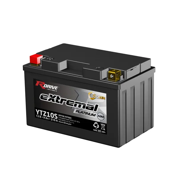 Мото аккумулятор RDrive eXtremal Platinum Carbon AGM YTZ10S (9 Ач 210 А прямая полярность) AGM для мотоцикла, квадроцикла, скутера, гидроцикла, мопеда, снегохода, багги и генератор