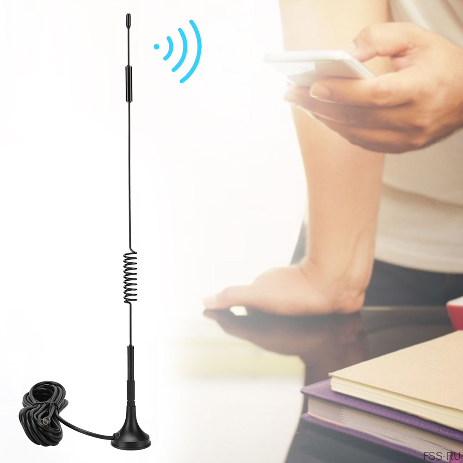 Два портативных антенны для роутеров Wi-Fi и мобильной связи 4G, всеобъемлющие, с вертикальной поляризацией, сопротивлением 50 Ом, кабелем RG174, угловым разъемом TS9, работающие в диапазонах от 698