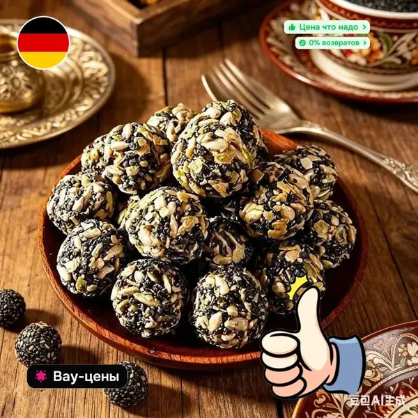 Ореховые шарики с семенами подсолнечника и кунжутом, 50 шт. в упаковке, здоровый перекус, без сахара, для всей семьи