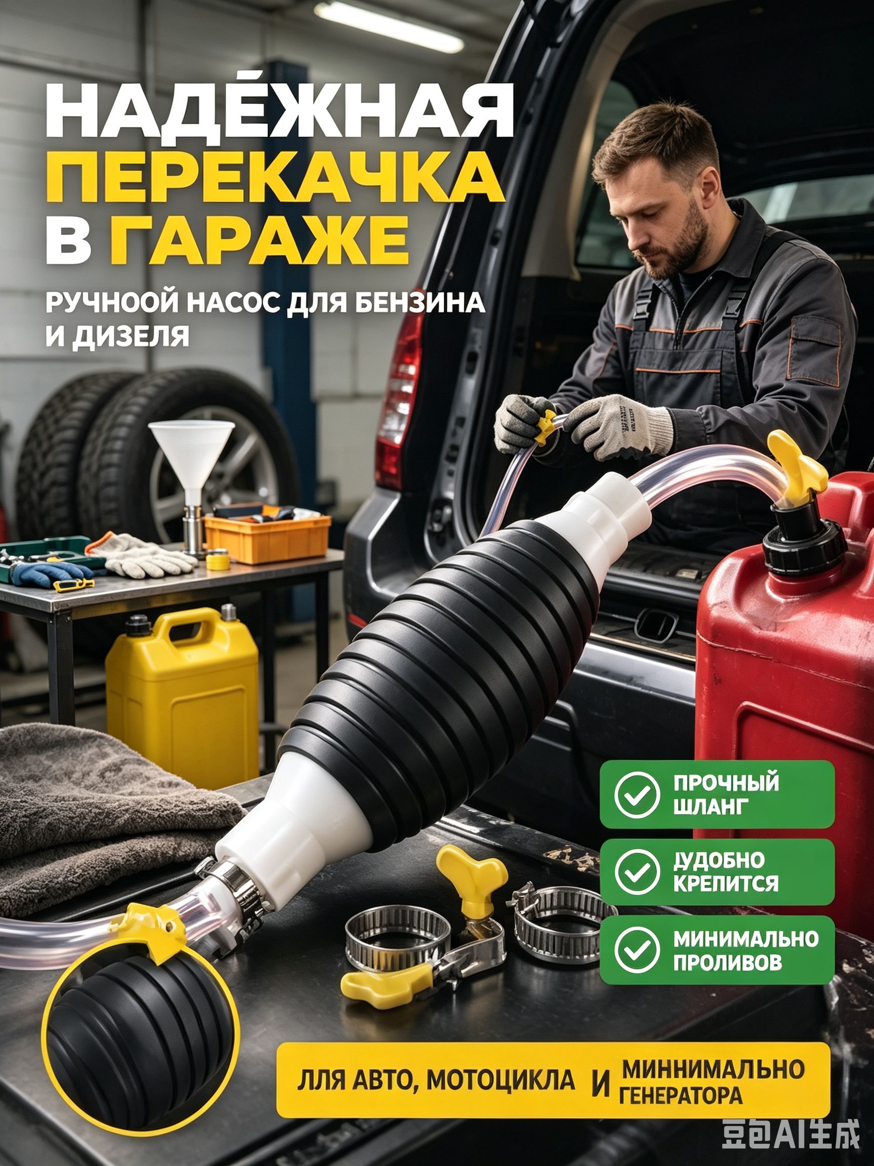 Топливная груша (Ручной насос) для перекачки бензина из бака автомобиля и канистр Аварийный насос для откачки топлива