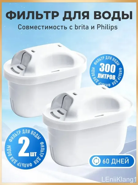 Универсальные картриджи для фильтр-кувшина Philips AWP210P2 & BRITA PRO MAXTRA+ (Комплект 2 шт) Двойная фильтрация хлора, накипи, тяжёлых металлов Совместимость с брендами Без BPA