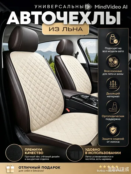 Накидка автомобильная на Передние сиденья, Лён, 1 шт.