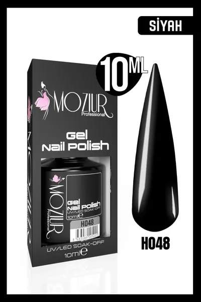 Wencileyn MOZIUR Гель-лак для ногтей H048, черный цвет, 10 мл. Стойкое покрытие для маникюра, полимеризация в УФ и СД лампах. Профессиональное средство для укрепления и блеска ногтей.