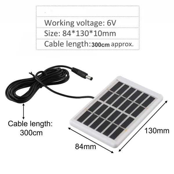 Солнечная панель 5W 6V поликристаллическая, портативная для зарядки устройств с кабелем DC 300см