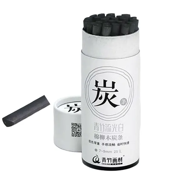 Qingzhu Уголь художественный из ивовой древесины, 25 шт, диаметр 2-4 мм