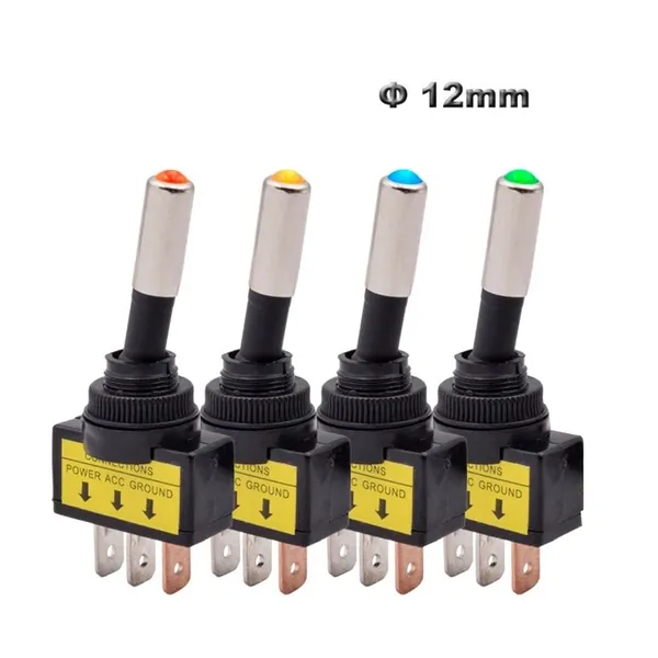 12 мм Автомобильный Тумблер LED ASW-15D SPST 2-позиционный 3-контактный ВКЛ-ВЫКЛ 12/24 В постоянного тока