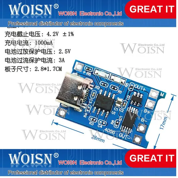 1шт TP4056 18650 lithium battery 3.7V 3.6V 4.2V lithium battery charging board 1A overcharge and over discharge protection Тип опции доставки: 1A lithium battery with protection TYPE-C interface