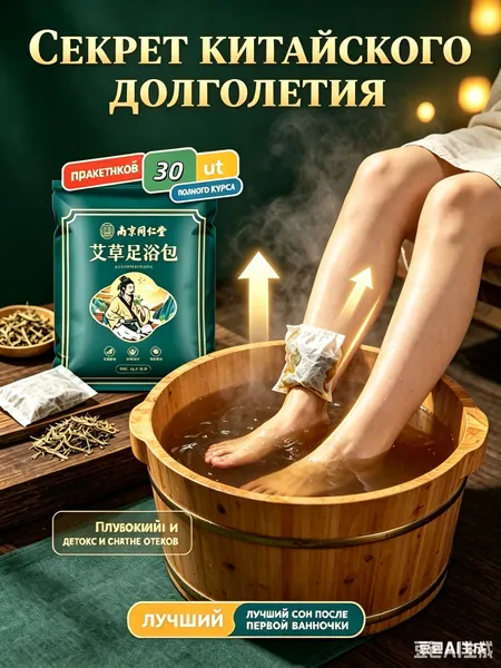 Травяной сбор для ванночек для ног с полынью 30 шт, Китайские детокс пакетики для снятия усталости и отеков - Фитосбор для улучшения сна и выведения токсинов, Натуральный уход за стопами.