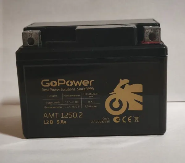 Мото аккумулятор стартерный GoPower АМТ 1205.2 12В 5Ач (12V 5Ah) обратная полярность 60А (YB4L-A; YB4L-B; YTX4L-BS) AGM аккумулятор для мотоцикла, мопеда, скутера, питбайка, квадроцикла и снегохода