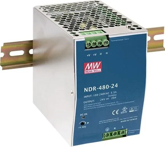 Блок питания MEAN WELL NDR-480-24 Блок питания импульсный тонкий 480Вт 24В DC 24-28В DC 20А 1шт