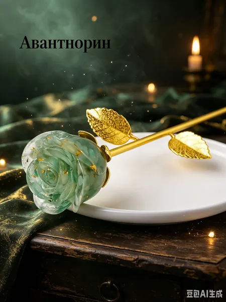 Декоративная статуэтка розы из эпоксидной смолы с вкрапленными натуральными минеральными крошками, настольный декор-амулет