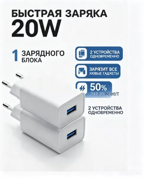 JUEYAN 1 шт Зарядные устройства с EU-вилкой, быстрая зарядка, USB-A порт, для нескольких устройств, сверхлегкие 36г, белые, сертификация T V для Samsung, Xiaomi, Apple