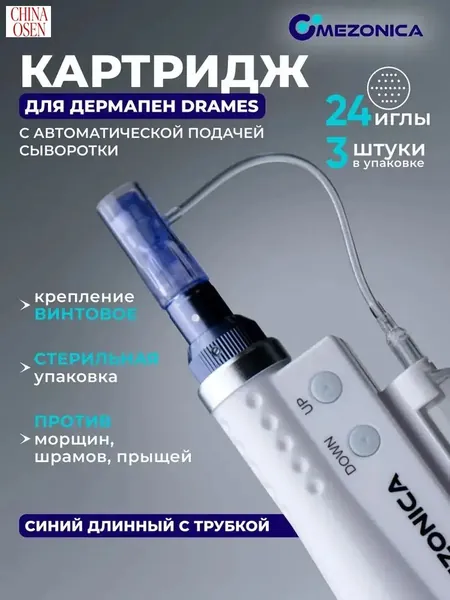 Картридж 24 игл, Mezonica DraMes Medoderma 24 needle cartrige, насадка на дермапен, мезопен, 3 шт. для косметологического аппарата, микронидлинга электрического мезороллера, 3 шт.