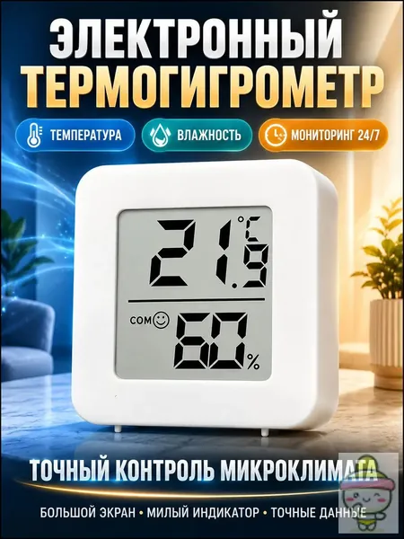 Электронный термогигрометр комнатный, цифровой термометр и гигрометр для дома, измеритель температуры и влажности воздуха с индикатором комфорта, LCD-экран, для спальни, детской, кухни, офиса