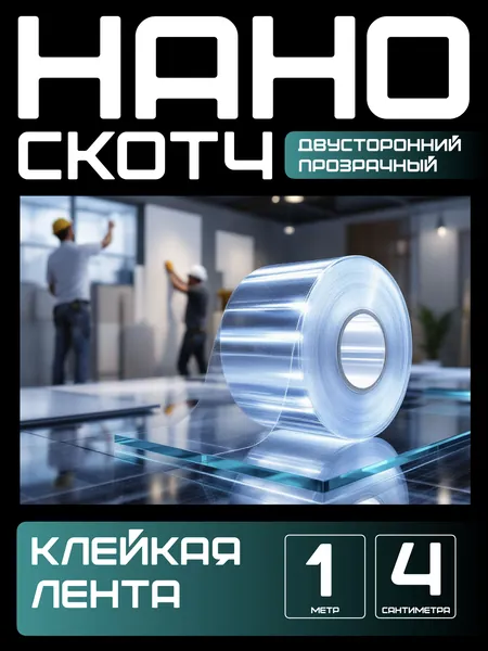1м-4см НАНО ЛЕНТА двусторонняя прозрачная клейкая. Скотч водостойкий, многоразовый, крепкий, строительный, автомобильный. Легкий монтаж надежное крепление без сверления. для авто.
