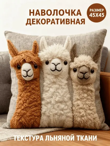 Наволочка декоративная 45x45 см 1 шт светло-коричневый
