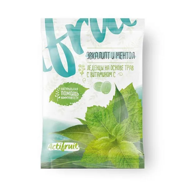 Леденцовая карамель "Actifruit" с витамином C со вкусом эвкалипта с ментолом 60г